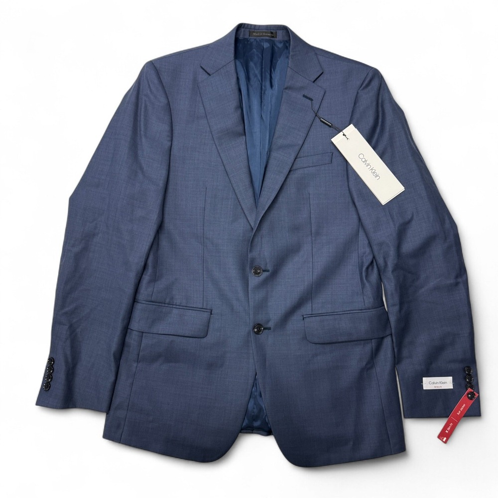 Calvin Klein Suit Jacket Mens 40L 40 Long Blue 100% Wool Stretch Slim Fit NWT
